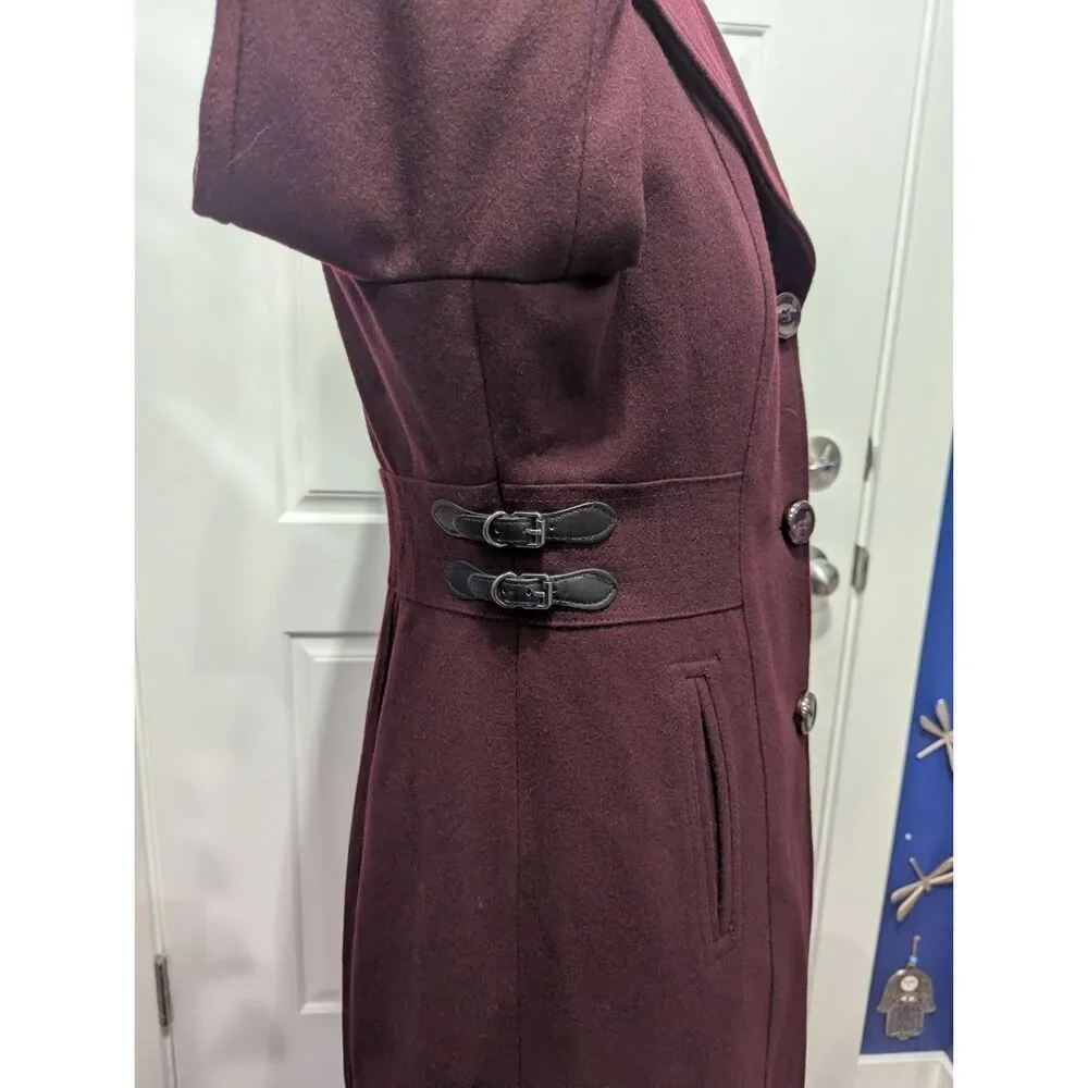 Kenneth Cole Women’s 10 Long Wool Dress Coat A-Line Fit & Flare Buckle Detail Me